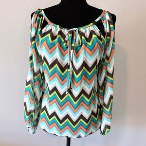 Karlie Multicolor Chevron Cold Shoulder Blouse